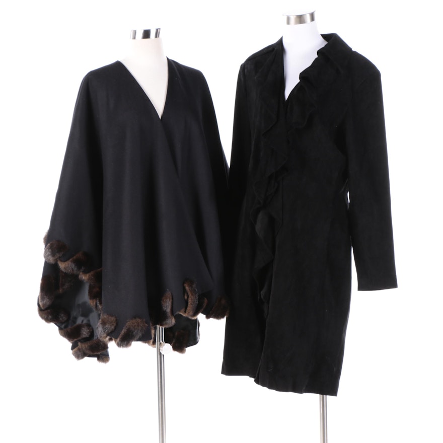 Women's Margaret Godfrey Suede Coat and Donna Salyers' Wool Cape with Faux Fur