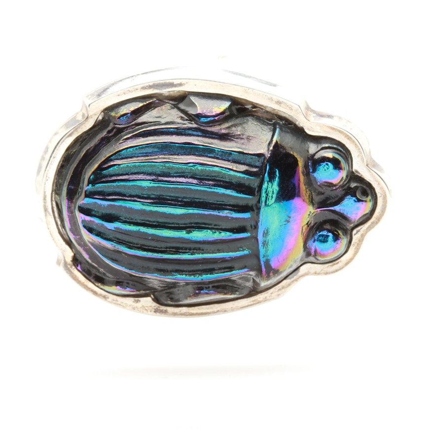 Tiffany & Co. Sterling Silver Favrile Glass Scarab Brooch