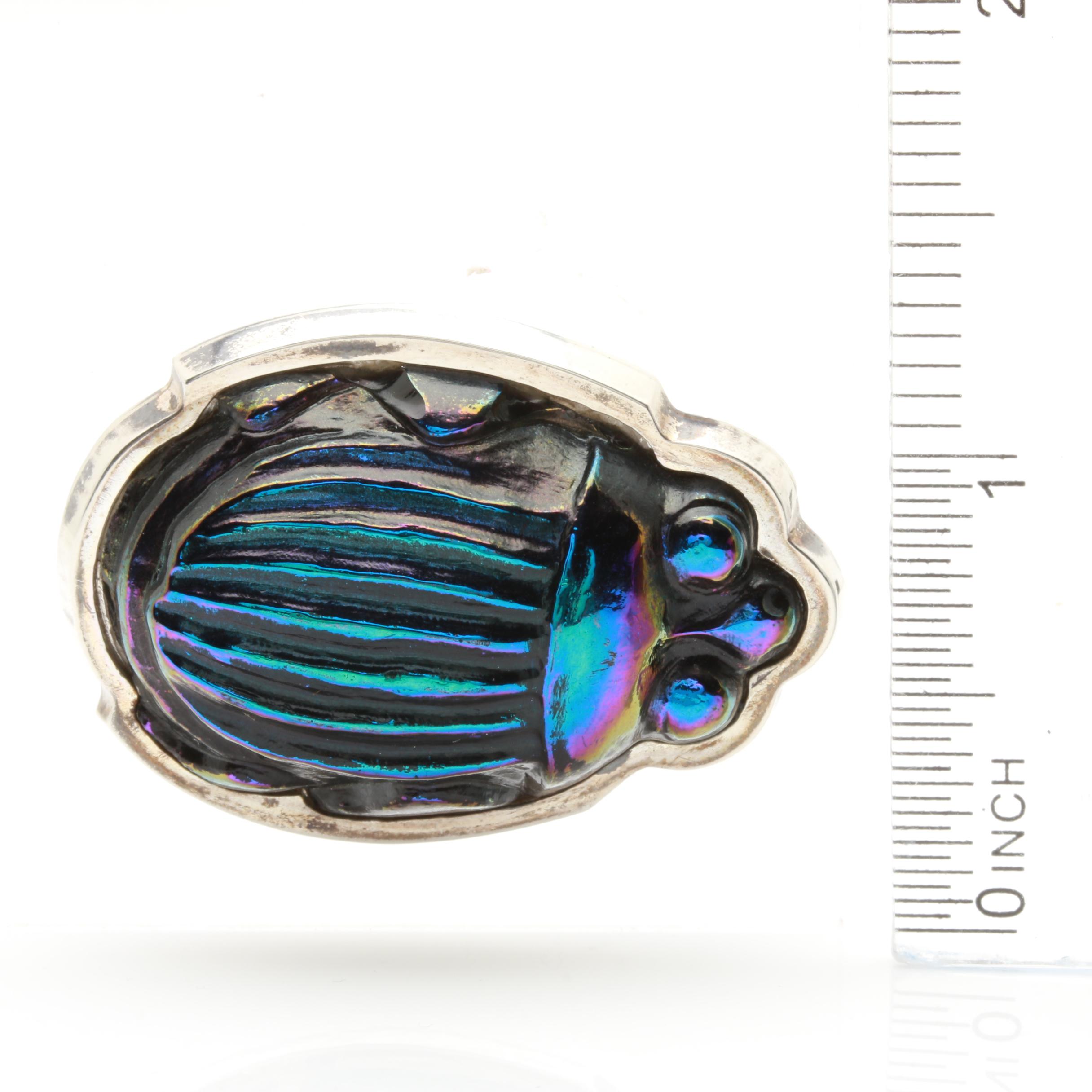 Tiffany & Co. Sterling Silver Favrile Glass Scarab Brooch