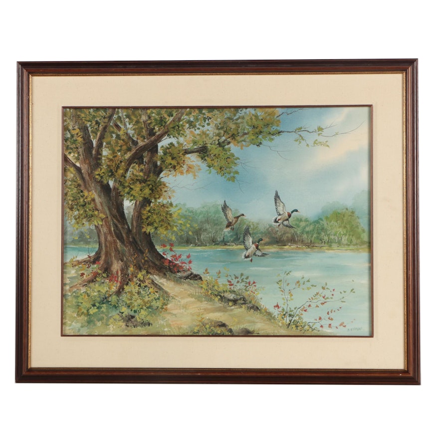 B. Wypasek Watercolor and Gouache Painting of Ducks on the Lake