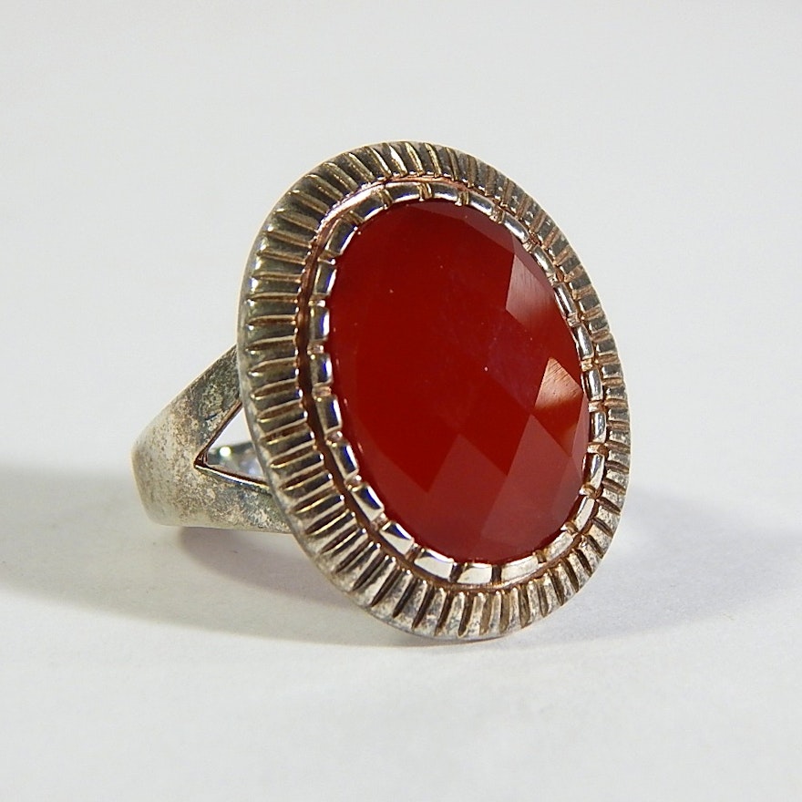 Sterling Silver Ring with Faceted Red Stone