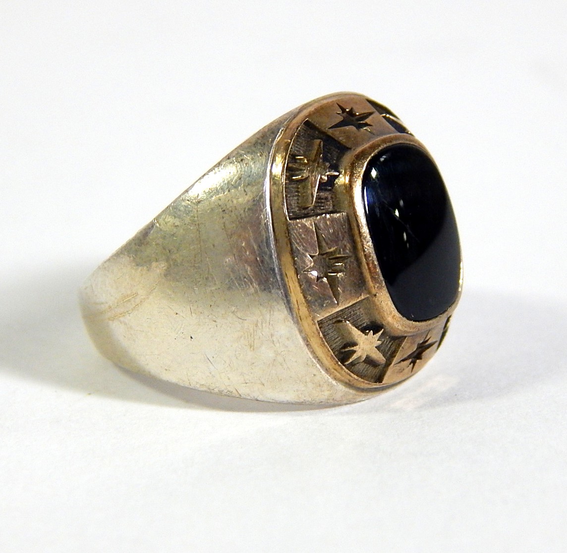 Sterling Silver Black Onyx Starburst Ring