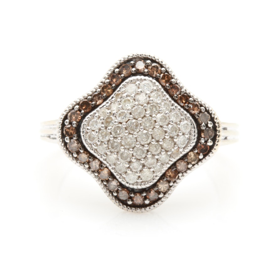 10K White Gold 1.05 CTW Diamond Ring Featuring Brown Diamonds