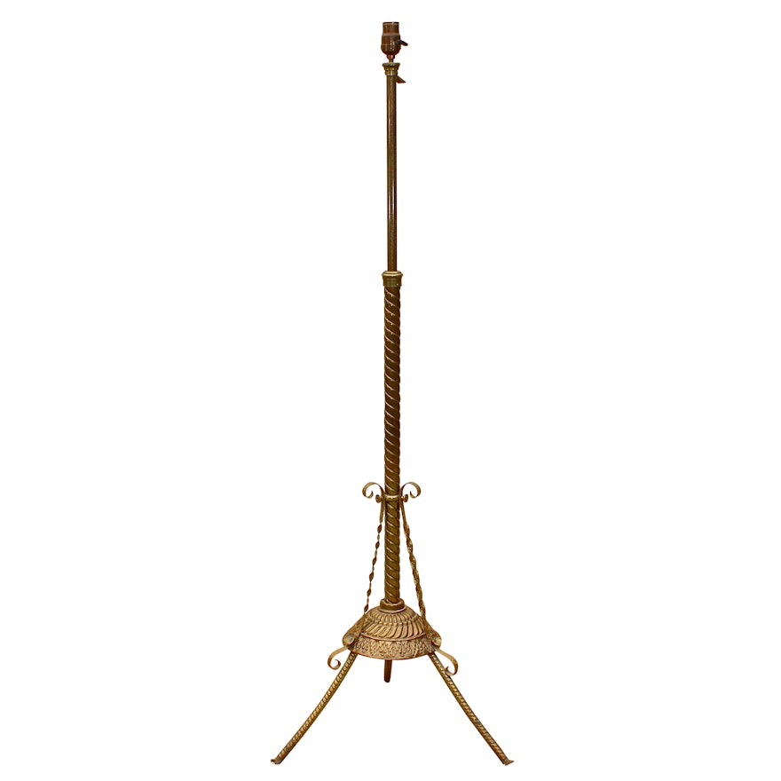 Antique Brass Floor Lamp With Adjustable Stem