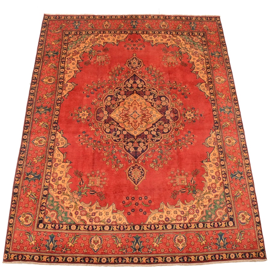 Vintage 10'x13' Hand-Knotted Persian Tabriz Room Size Rug
