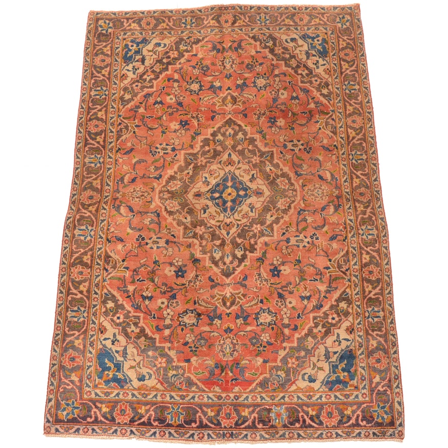 Vintage Hand-Knotted Persian Kashan Area Rug