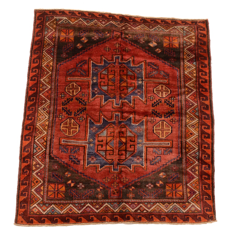 Vintage Hand-Knotted Persian Qashqai Area Rug