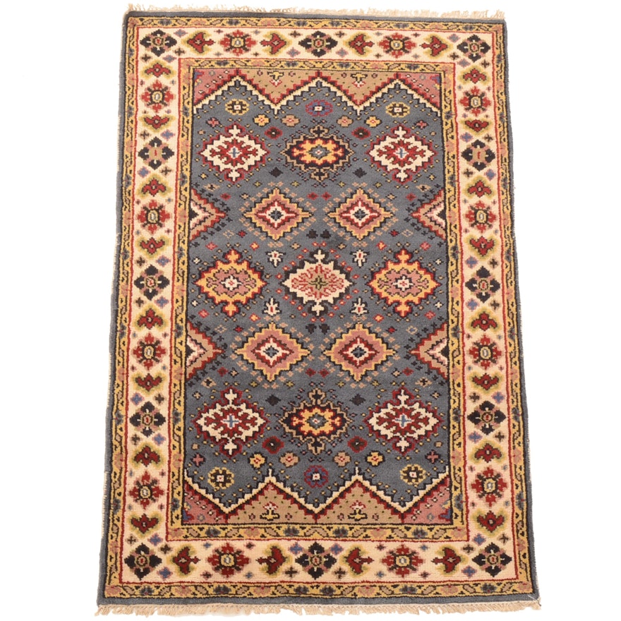 Hand-Knotted Indo-Kazak Wool Area Rug