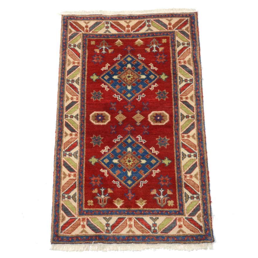 3'x5' Hand-Knotted Kazak Style Accent Rug