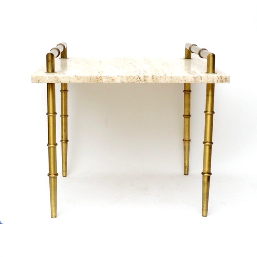 Vintage Hollywood Regency Brass and Marble End Table