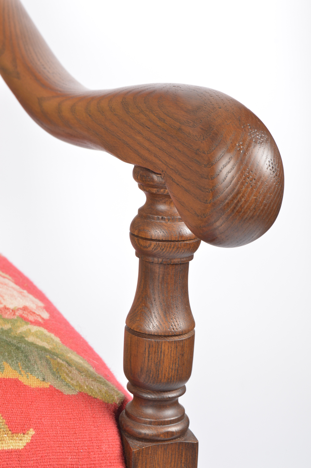 Contemporary William and Mary Style Upholstered Oak Armchair