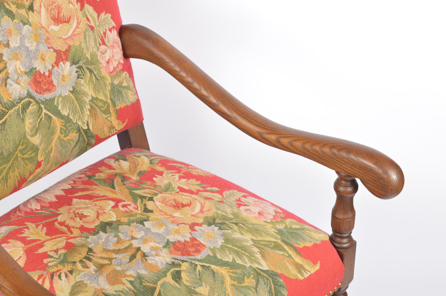 Contemporary William and Mary Style Upholstered Oak Armchair