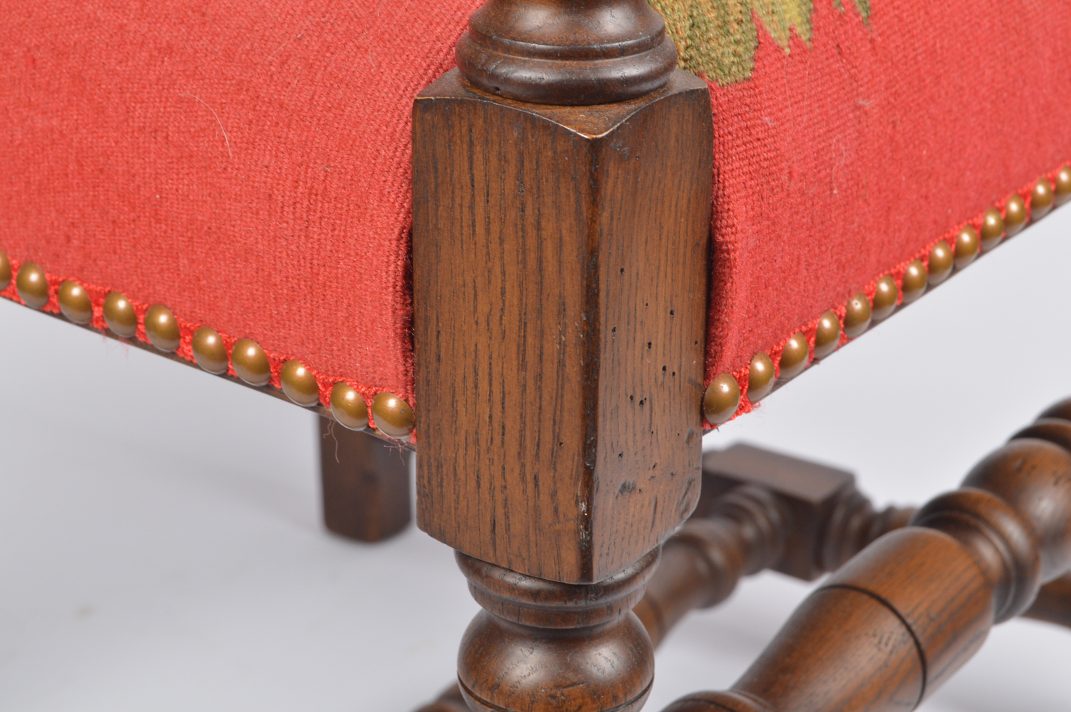 Contemporary William and Mary Style Upholstered Oak Armchair