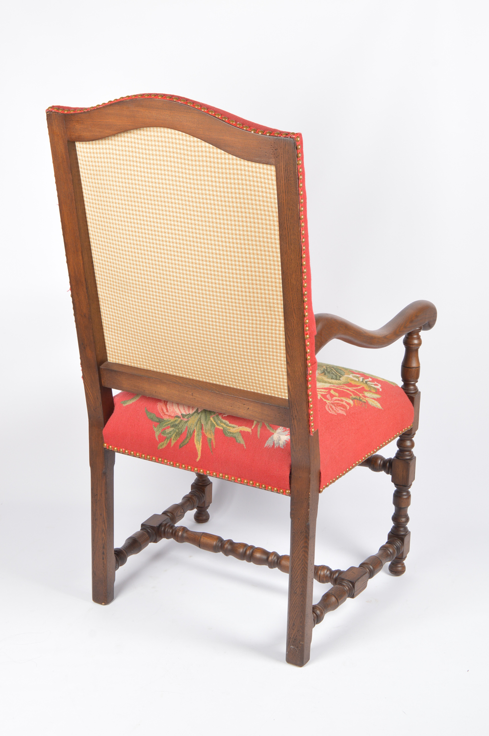 Contemporary William and Mary Style Upholstered Oak Armchair