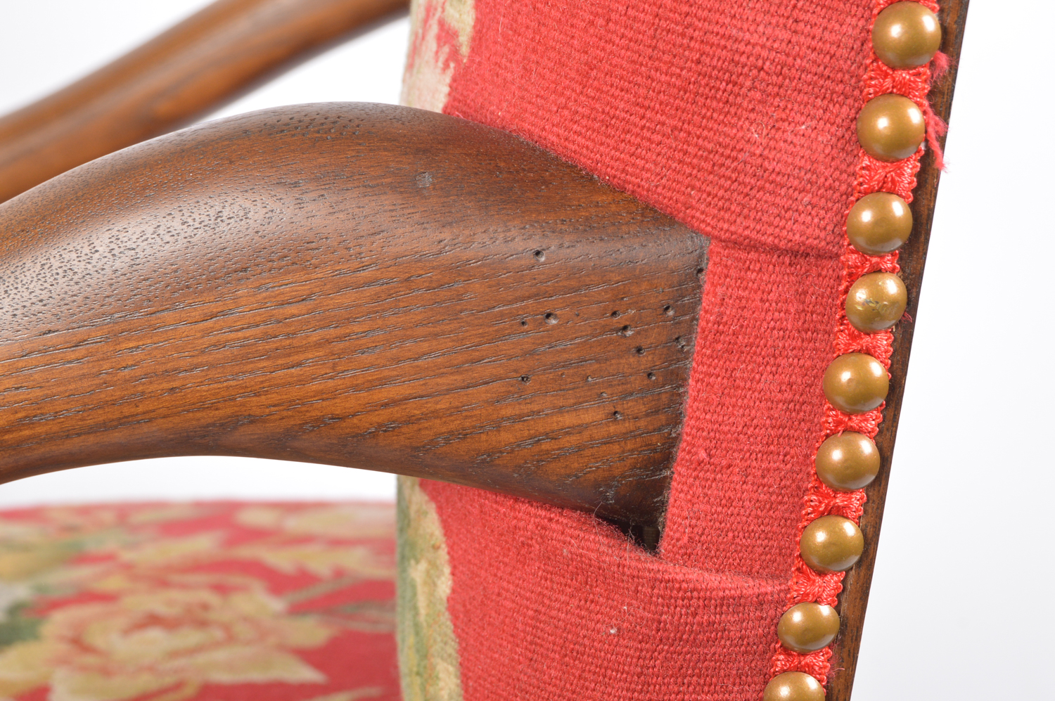 Contemporary William and Mary Style Upholstered Oak Armchair