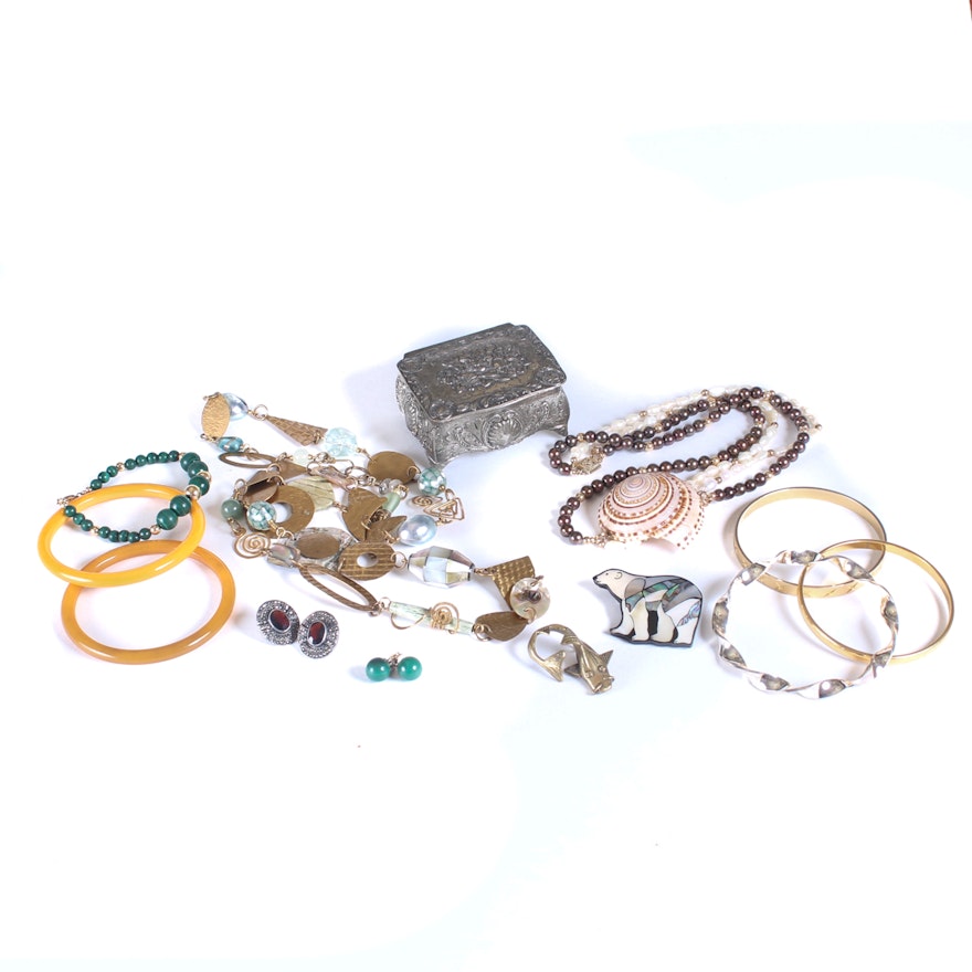 Assortment of Costume Jewelry with Trinket Box