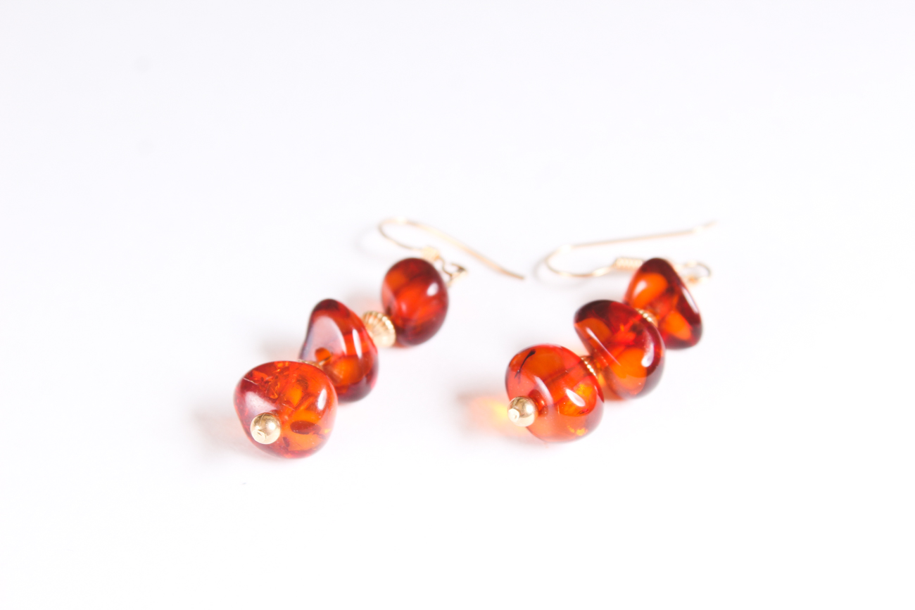 Amber Dangle Earrings with Cloisonne Pendant Necklace