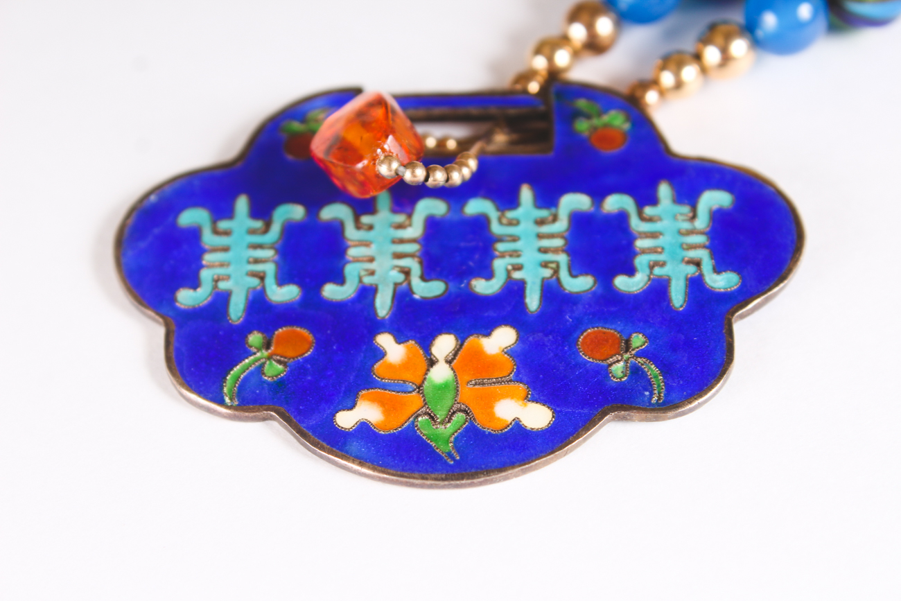 Amber Dangle Earrings with Cloisonne Pendant Necklace