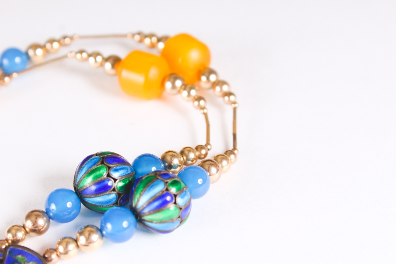 Amber Dangle Earrings with Cloisonne Pendant Necklace