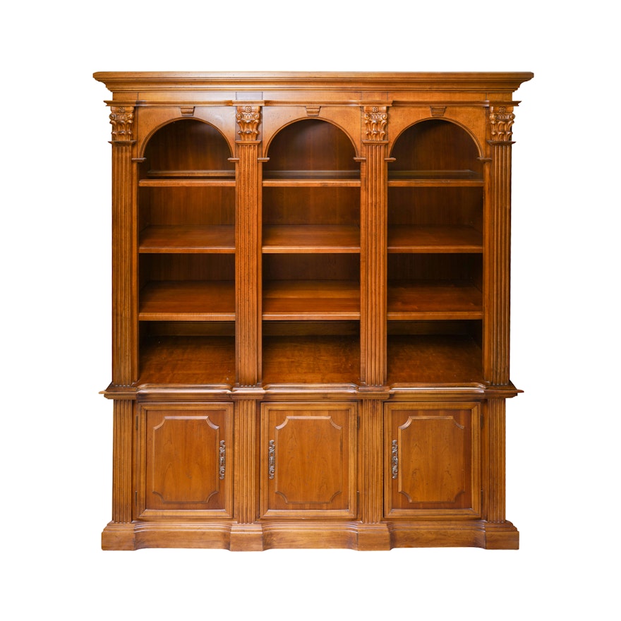 Vintage Two-Piece Neoclassical Style Cherry Bookcase by Hooker Furniture