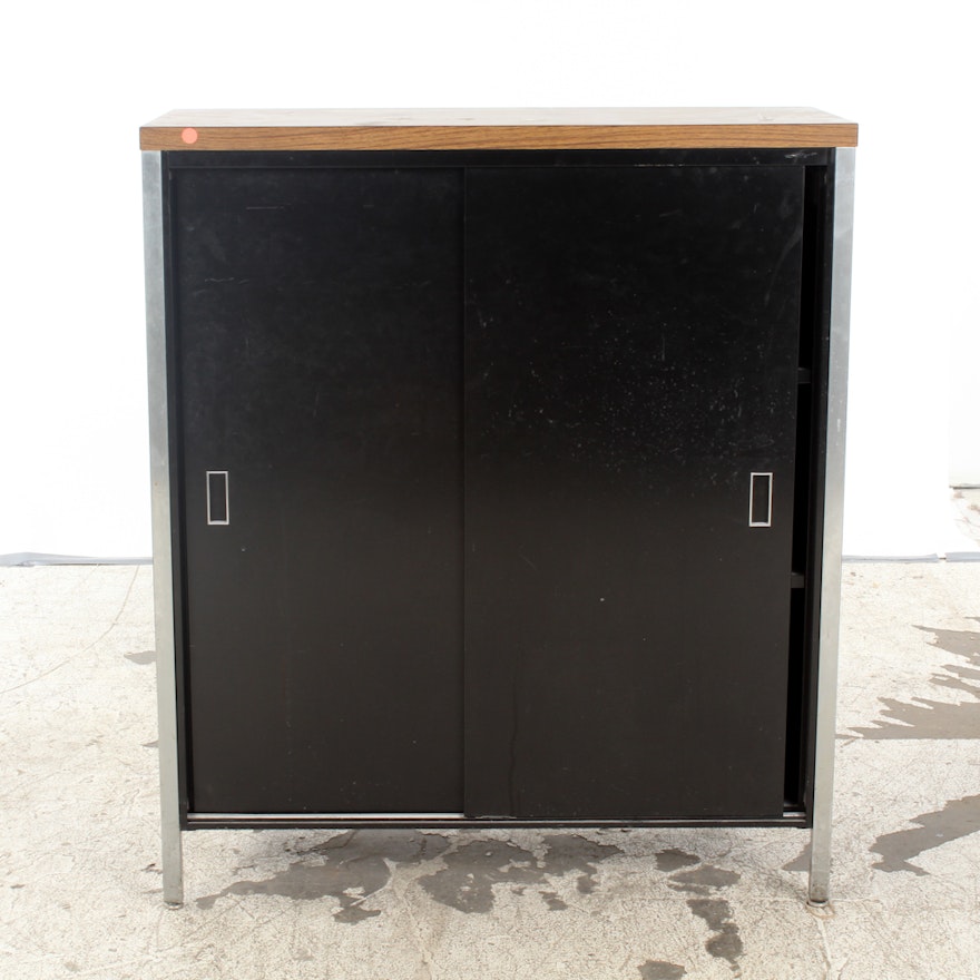 Black Metal Storage Cabinet with Sliding Door