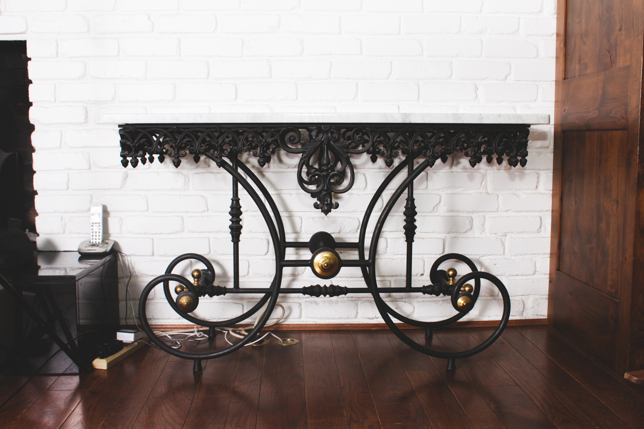 Marble and Wrought Iron Entry Table