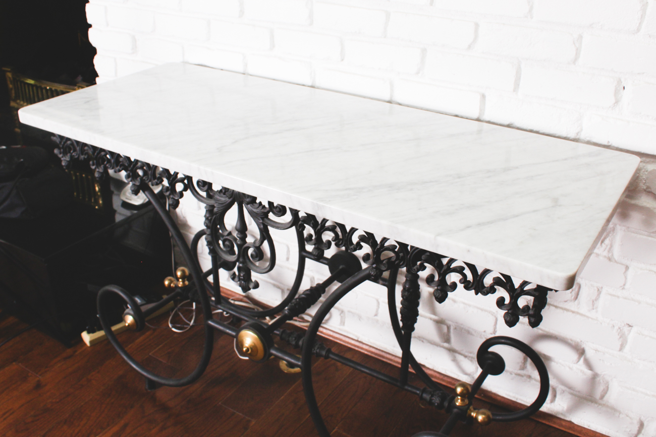Marble and Wrought Iron Entry Table