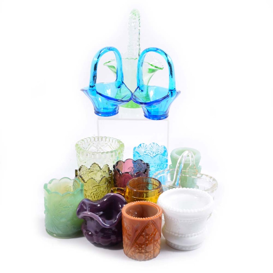 Collection of Vintage Glass Toothpick Holders and Baskets