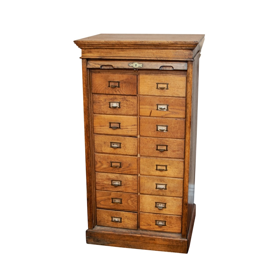 Vintage Tambour Drop Front Filing Cabinet