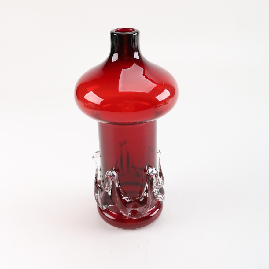 Mid Century Modern Style Ruby Art Glass Vase