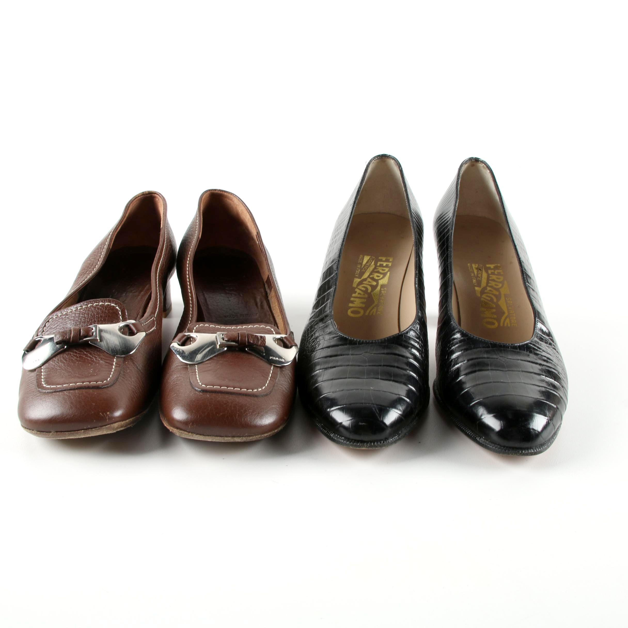 Women's Prada and Salvatore Ferragamo Leather Heels