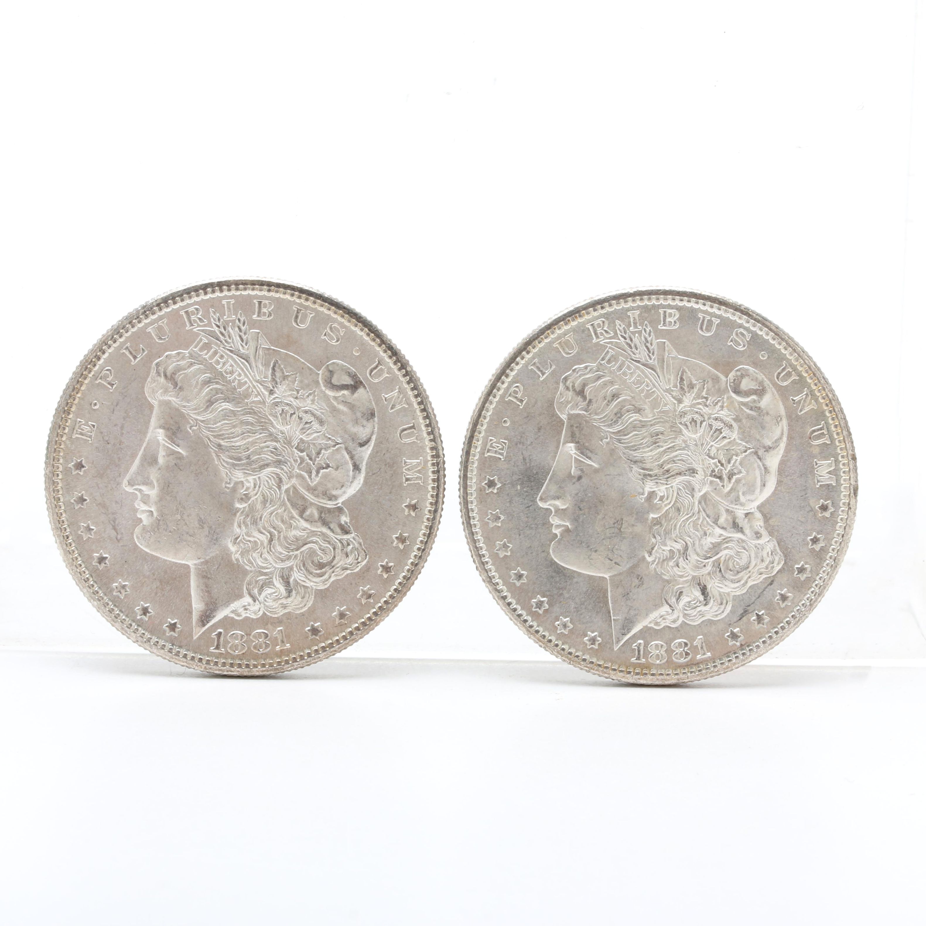 Two 1881-S Morgan Silver Dollars