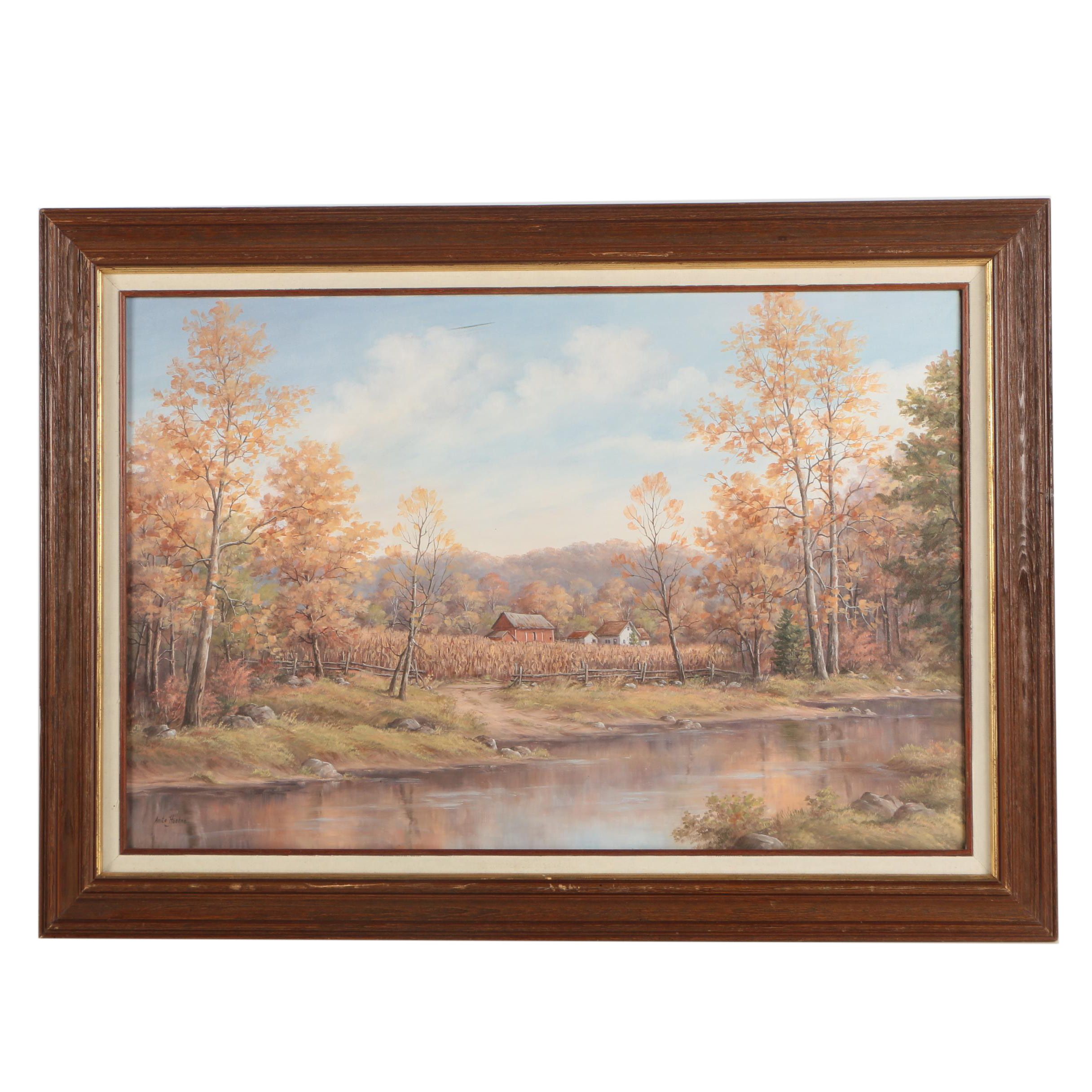 Anita Hoehne Signed Oil Painting of Autumnal Landscape