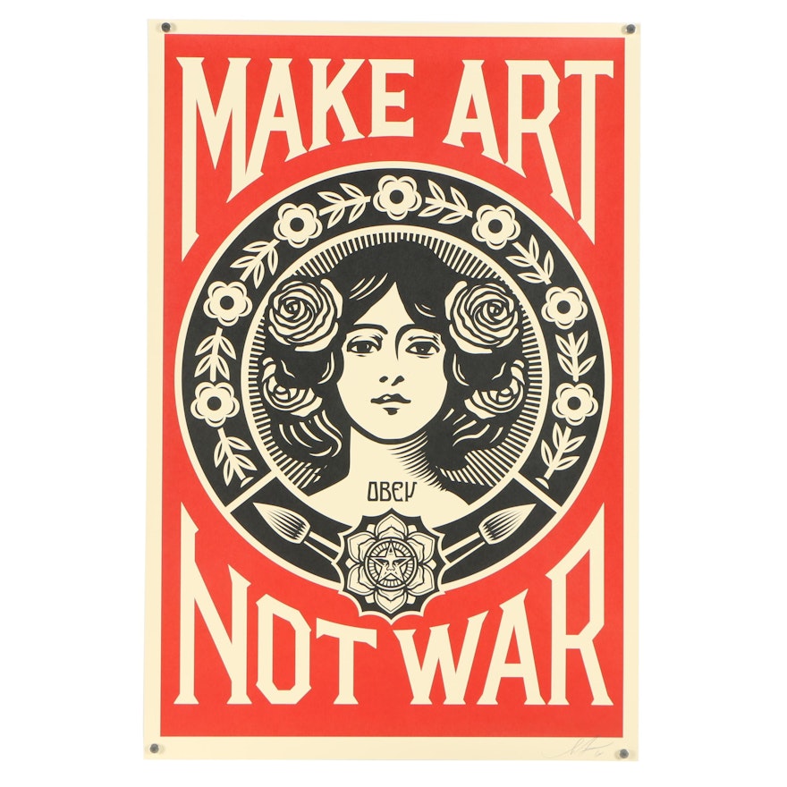 Shepard Fairey Signed "Make Art Not War" Offset Print