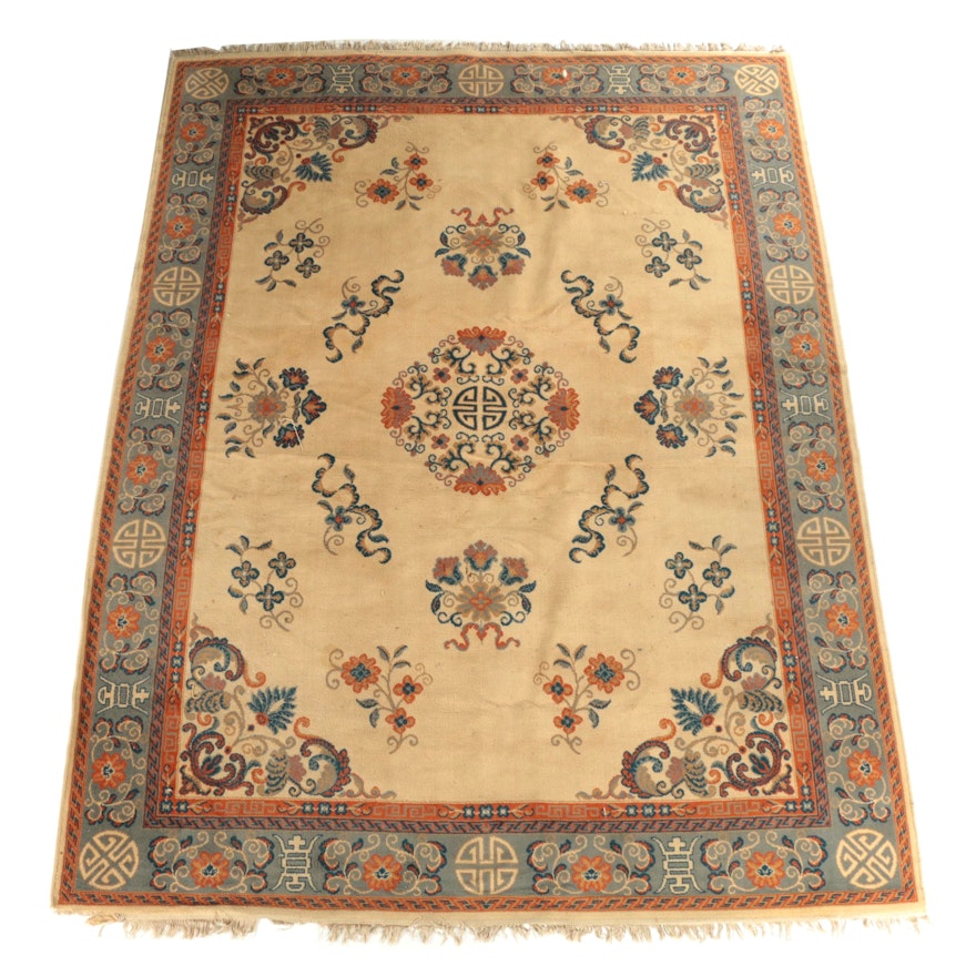 Vintage Power-Loomed Chinese-Style Wool Area Rug