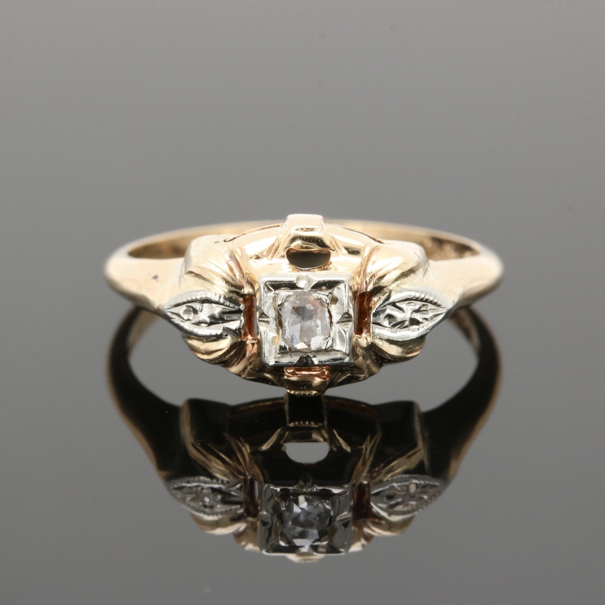 Vintage 14K Yellow Gold Diamond Ring with White Gold Accents