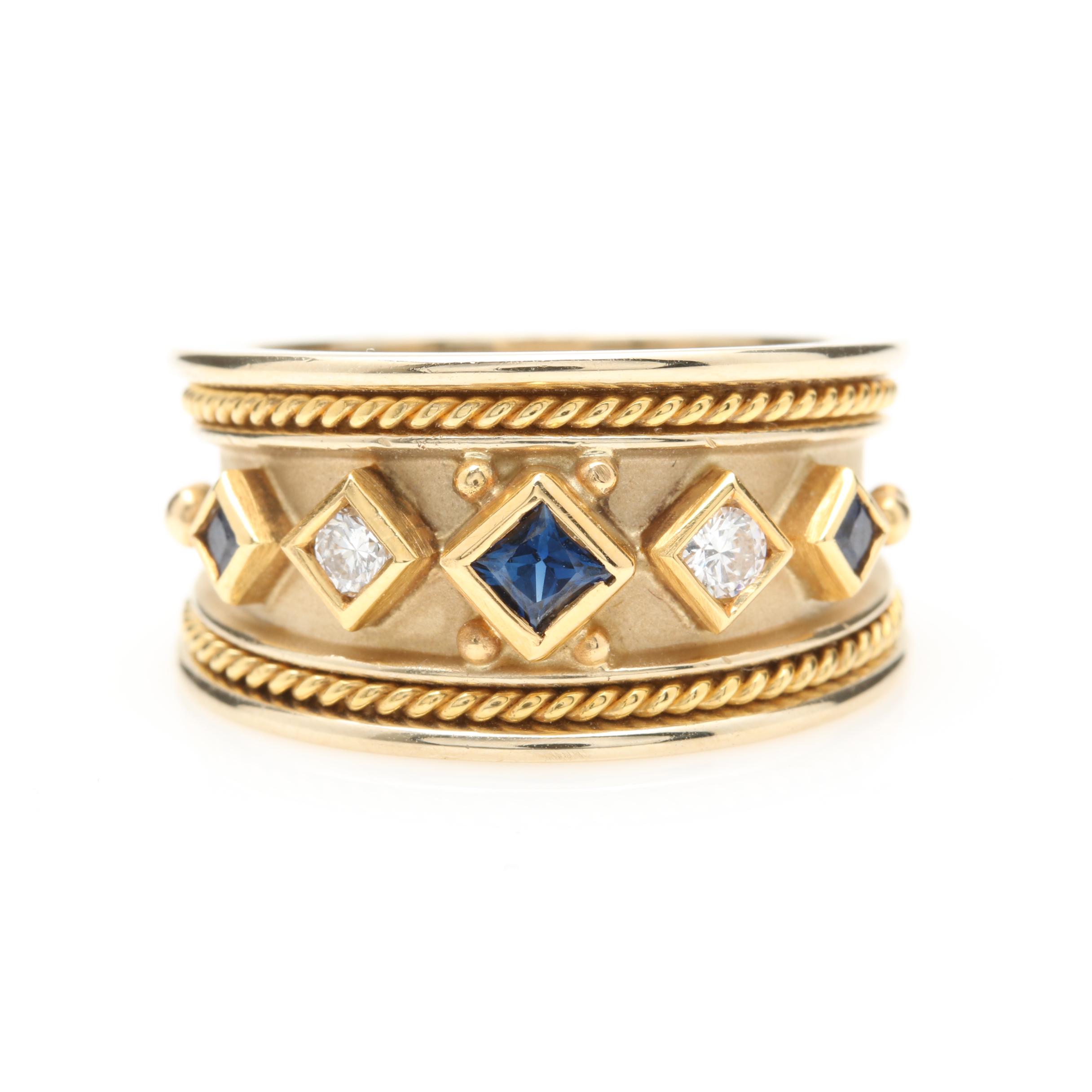 18K Yellow Gold Sapphire and Diamond Band