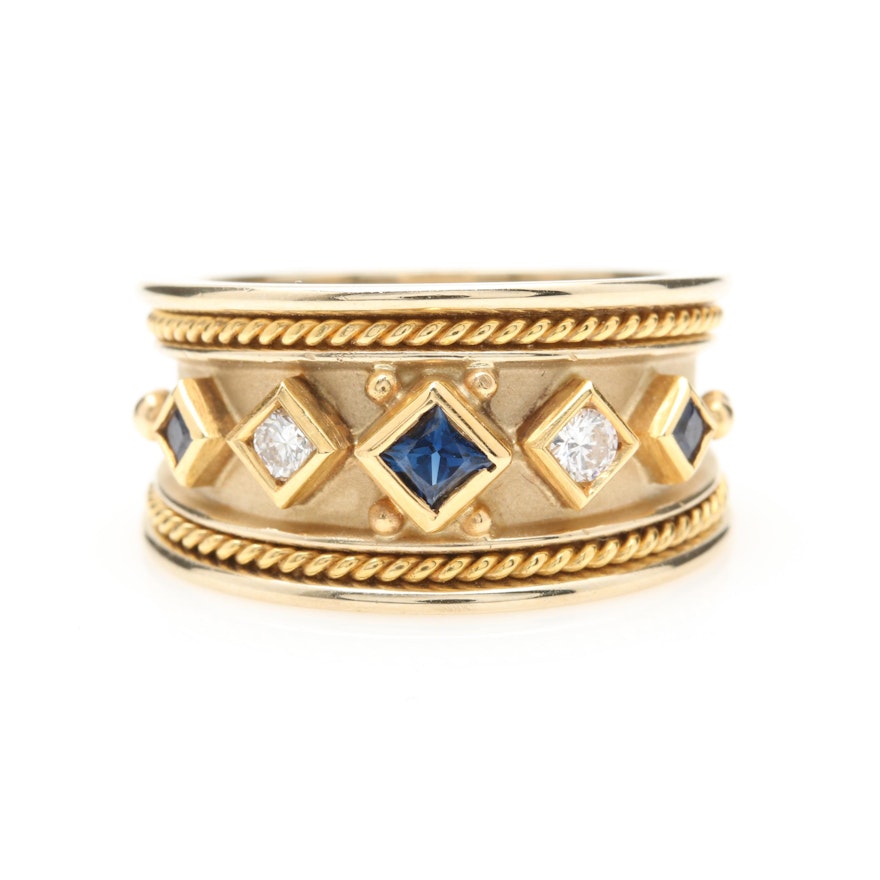 18K Yellow Gold Sapphire and Diamond Band