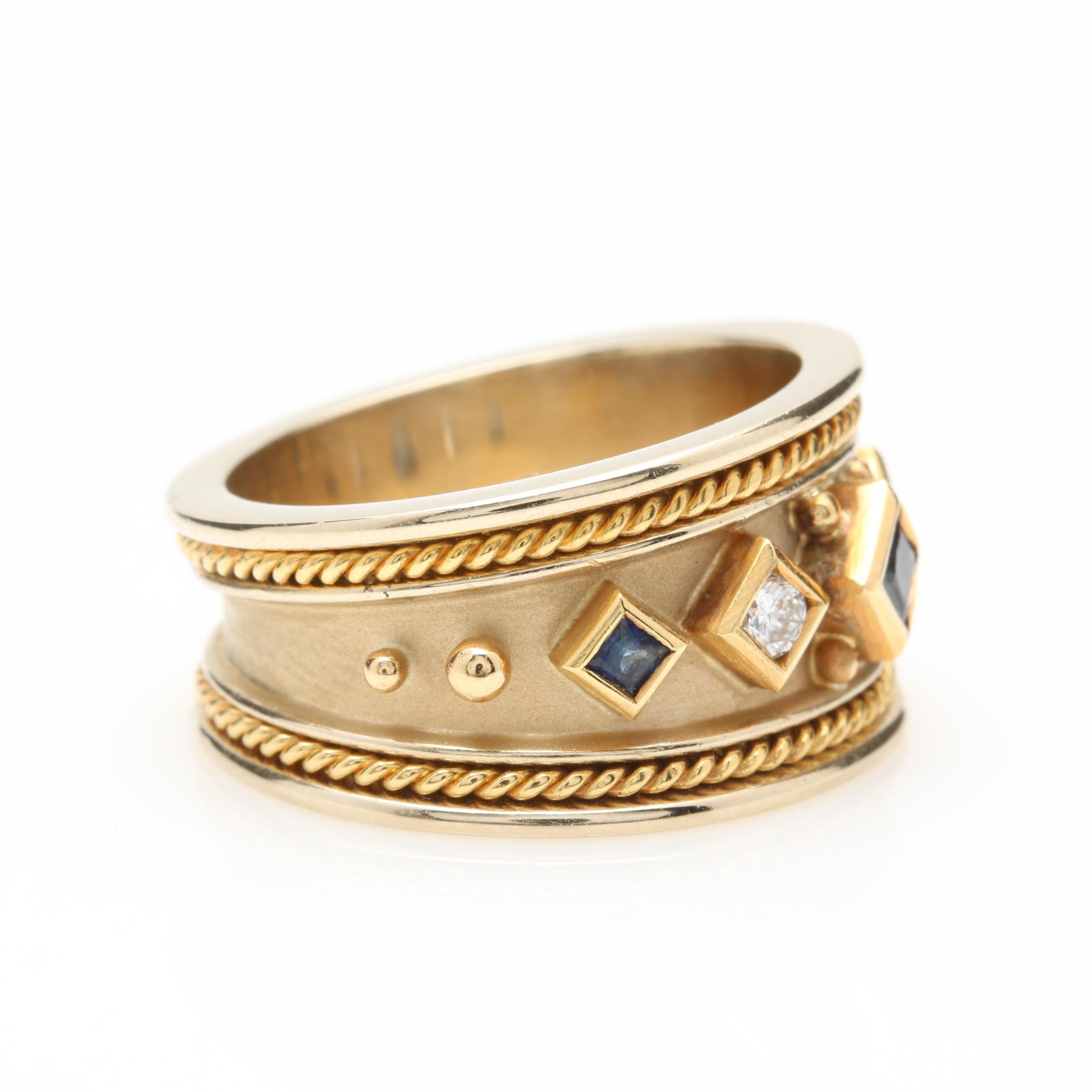 18K Yellow Gold Sapphire and Diamond Band