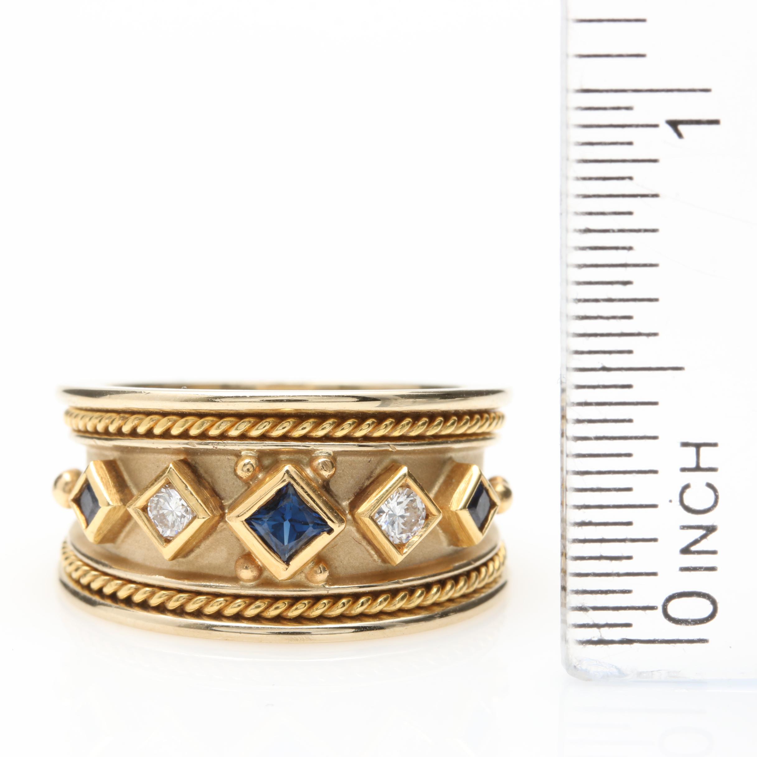 18K Yellow Gold Sapphire and Diamond Band