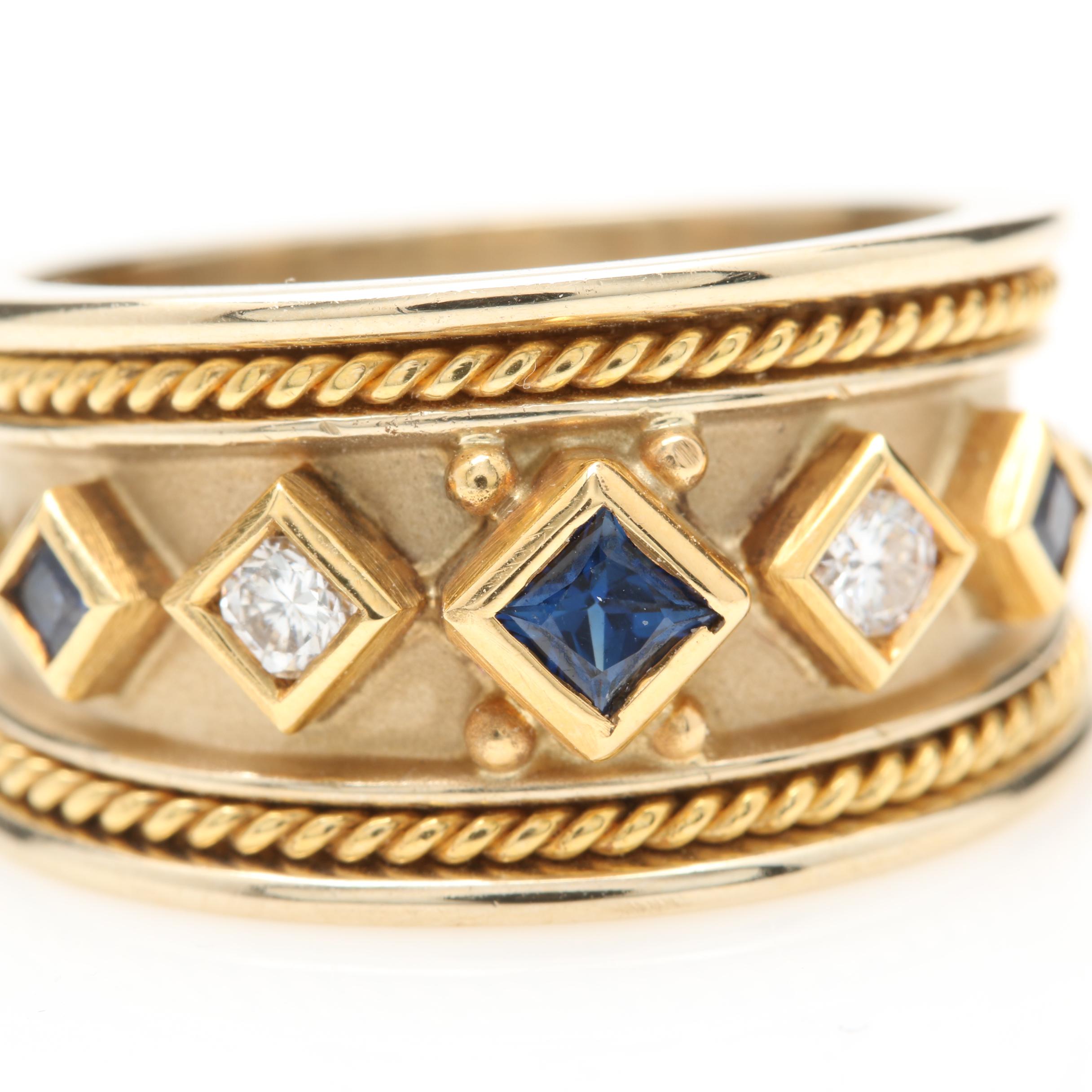 18K Yellow Gold Sapphire and Diamond Band