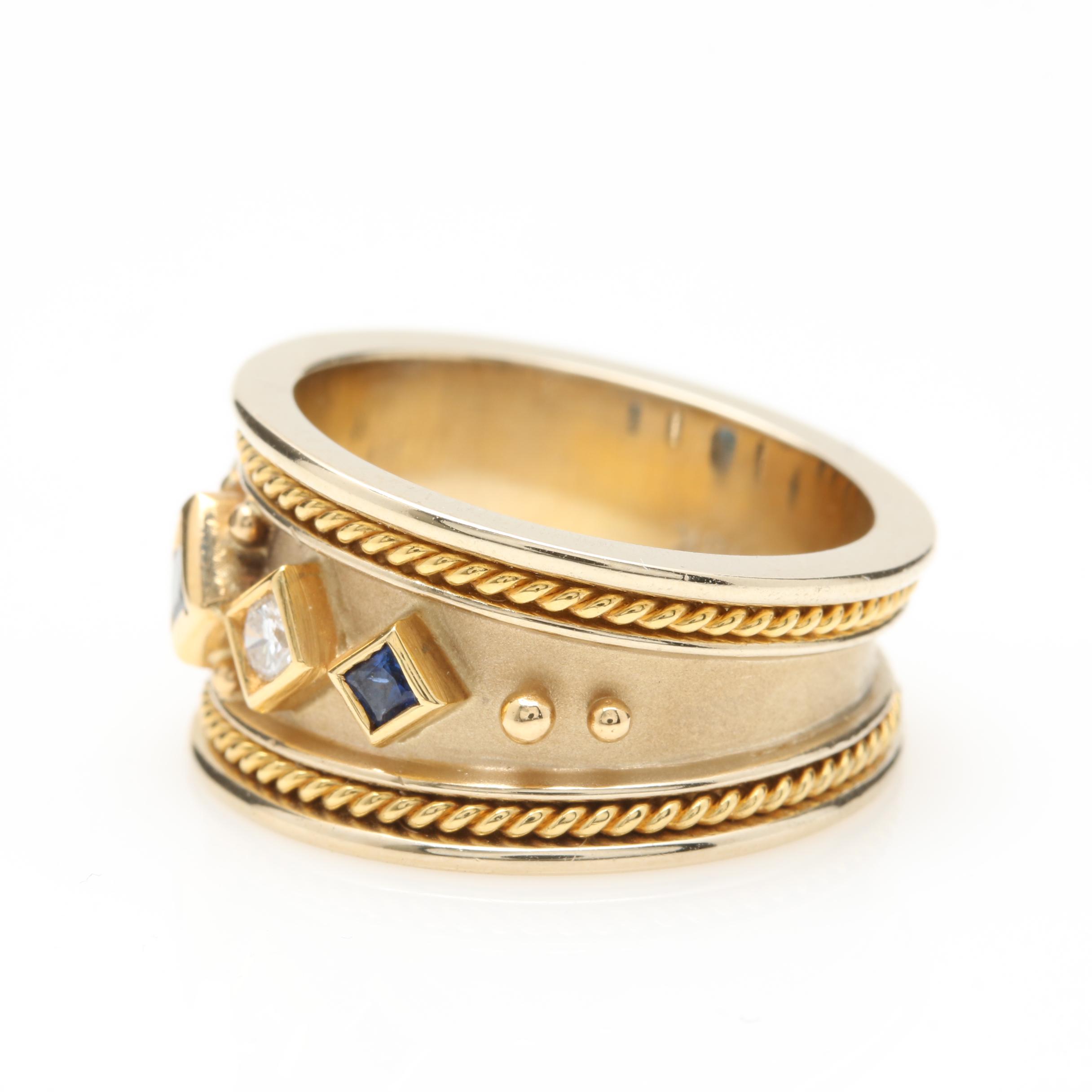 18K Yellow Gold Sapphire and Diamond Band