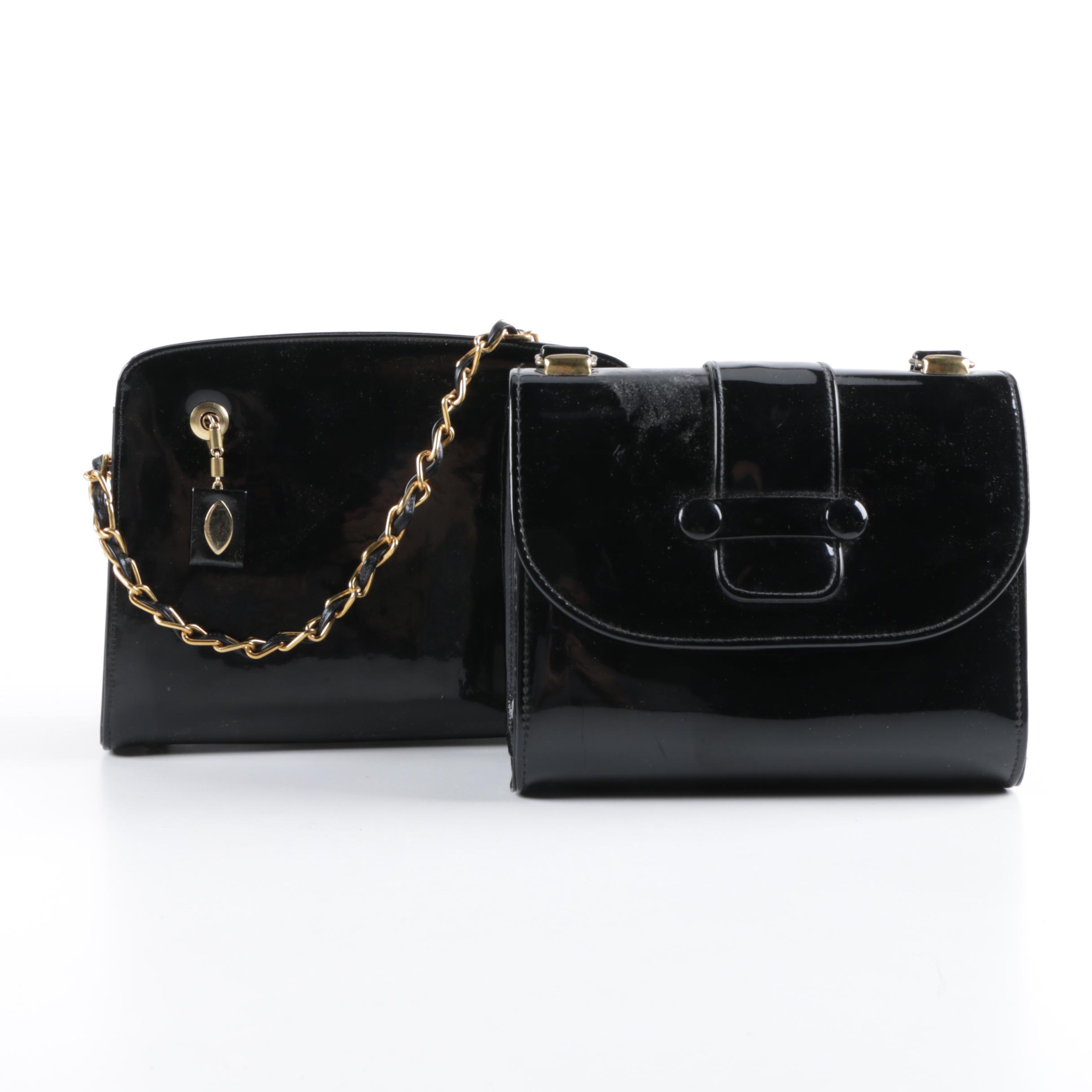 Vintage Black Patent Leather Handbags Including Coblentz Original