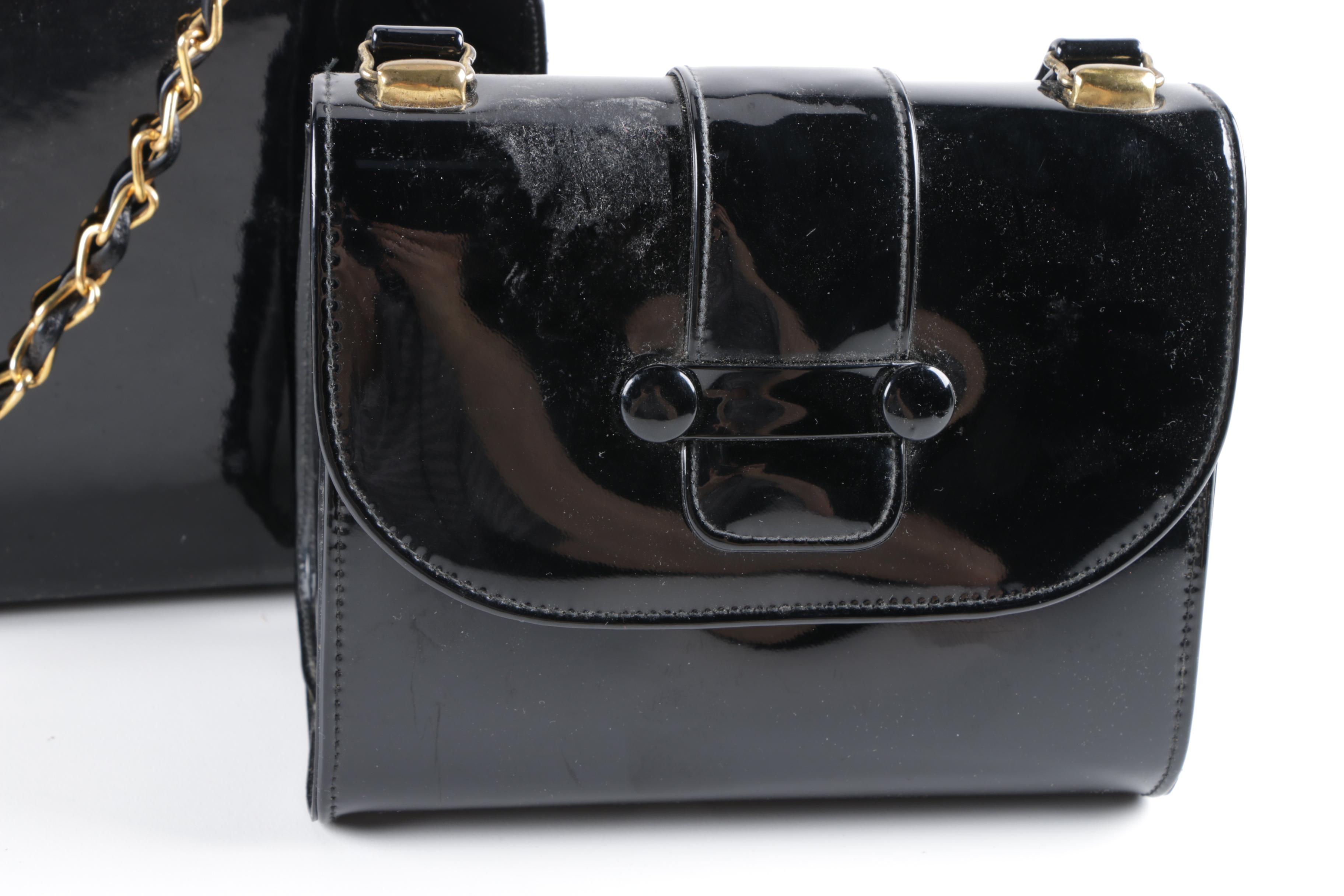 Vintage Black Patent Leather Handbags Including Coblentz Original