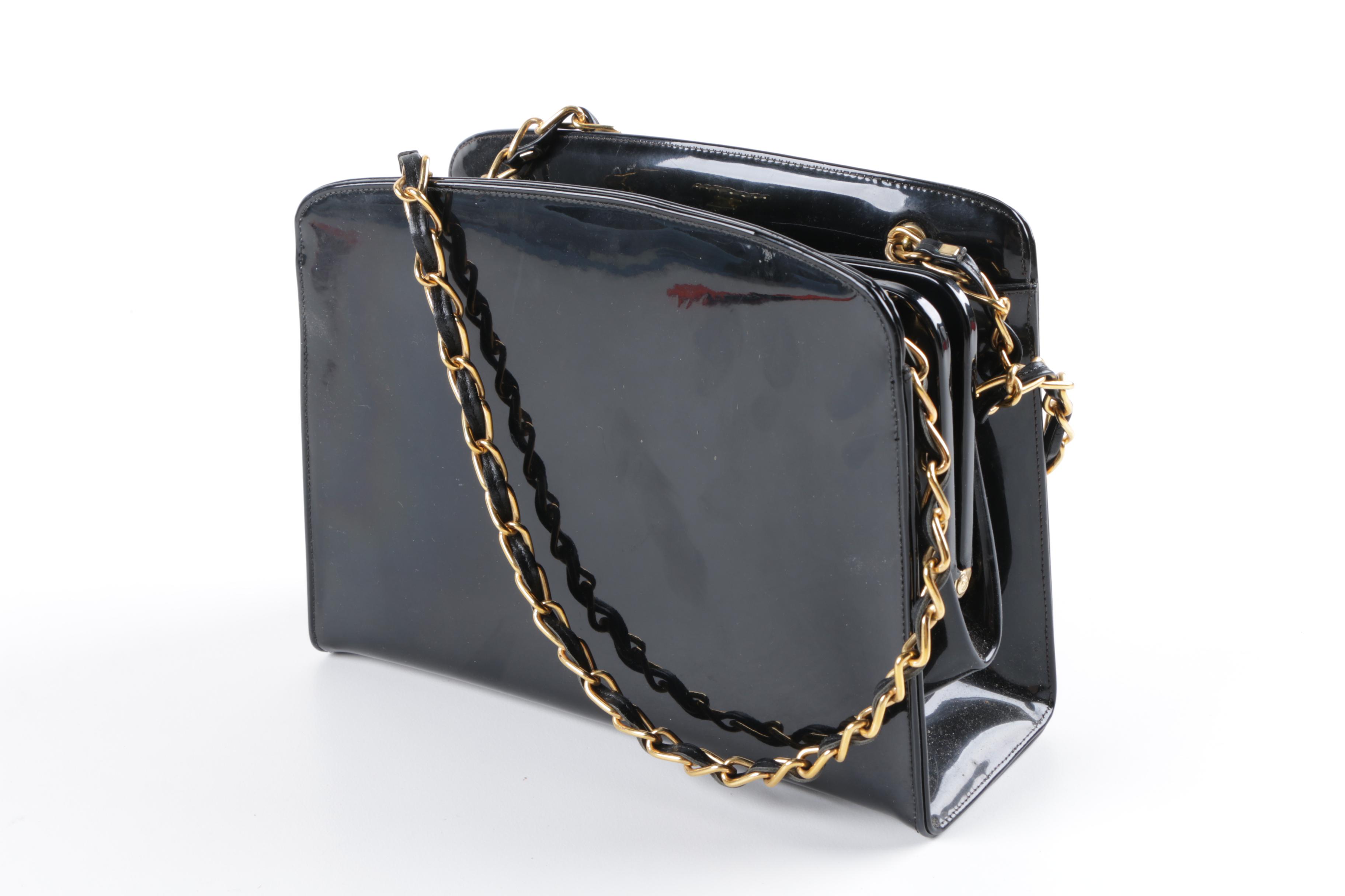 Vintage Black Patent Leather Handbags Including Coblentz Original