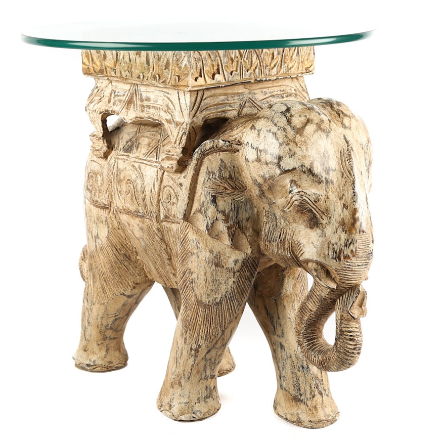 Carved Elephant Accent Table