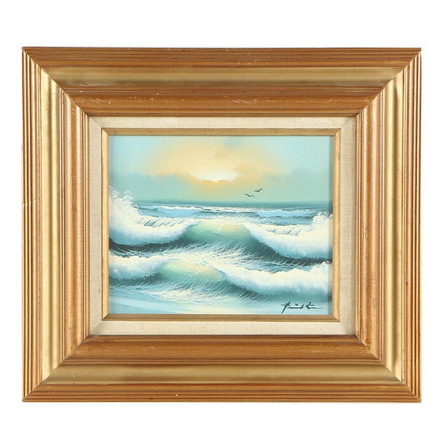 Vintage Oil Painting of Ocean Waves