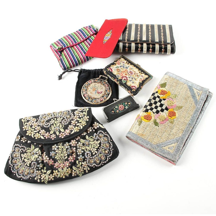 Vintage Embellished Clutches and Accessories Including Schildkraut Petit Point