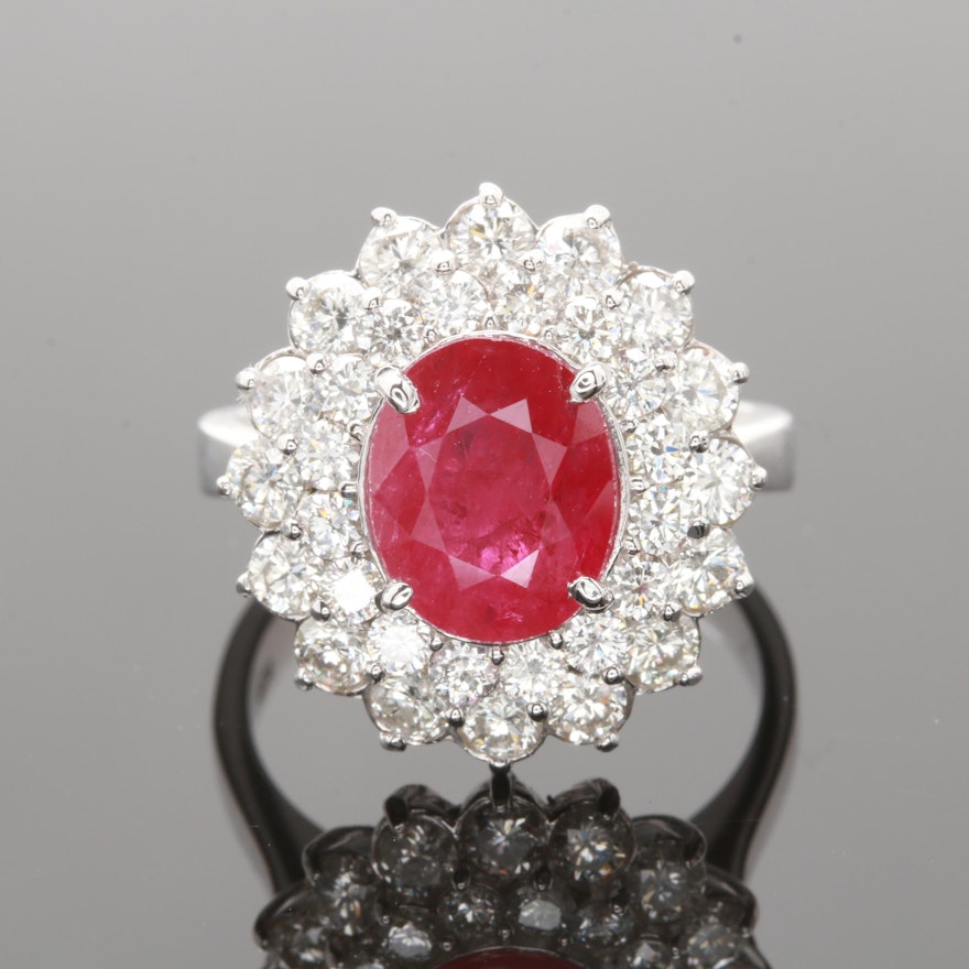 14K White Gold 2.55 CT Ruby and 1.76 CTW Diamond Ring