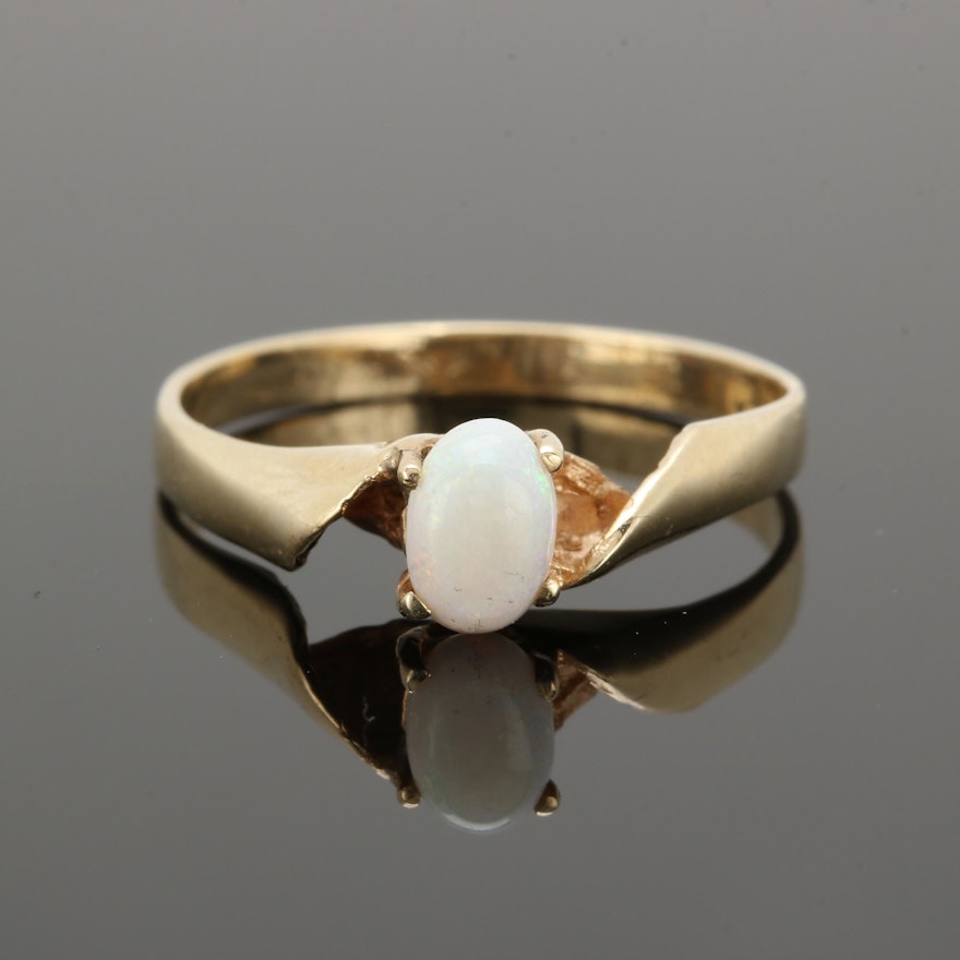 14K Yellow Gold Opal Solitaire Ring